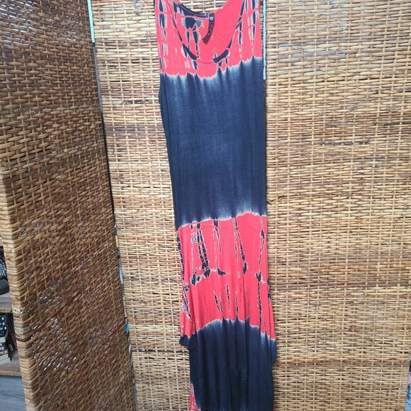VS Visions Maxi Dress & Jacket Red Black Tie Dye Medium USA Made Possible VTG - Picture 4 of 7